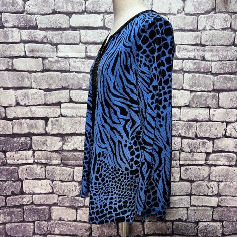 Susan Graver Blue & Black Long Sleeve Blouse Size XL - Picture 3 of 8
